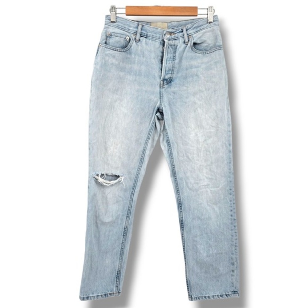 Everlane Denim Jeans‎ Womens Light Wash Ripped Knee Button Fly 90s Cheeky Jean